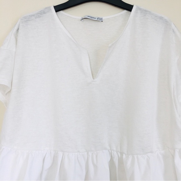 Mango Y2K Boho Oversize White Peplum Ruffle Hem Cropped Short Sleeve Preppy Top - Picture 8 of 16